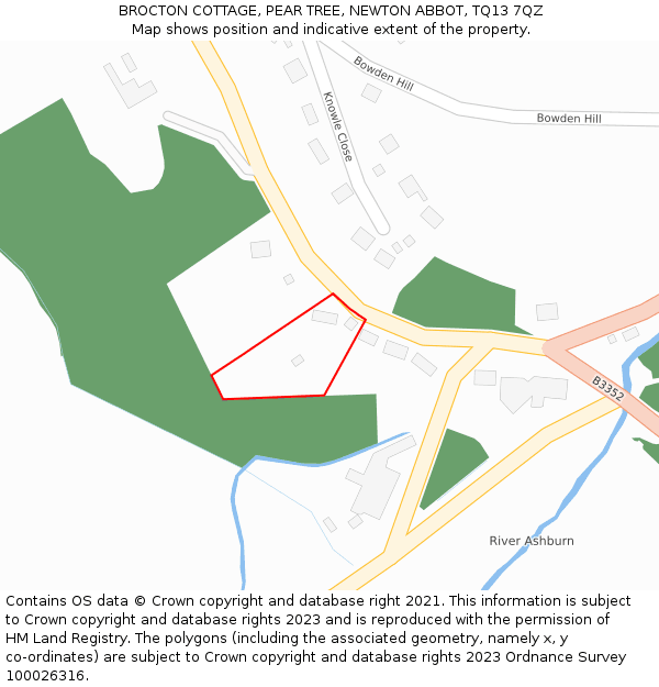 BROCTON COTTAGE, PEAR TREE, NEWTON ABBOT, TQ13 7QZ: Location map and indicative extent of plot