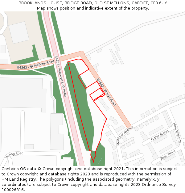 BROOKLANDS HOUSE, BRIDGE ROAD, OLD ST MELLONS, CARDIFF, CF3 6UY: Location map and indicative extent of plot