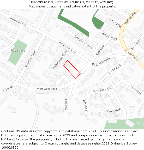 BROOKLANDS, WEST WELLS ROAD, OSSETT, WF5 8PQ: Location map and indicative extent of plot