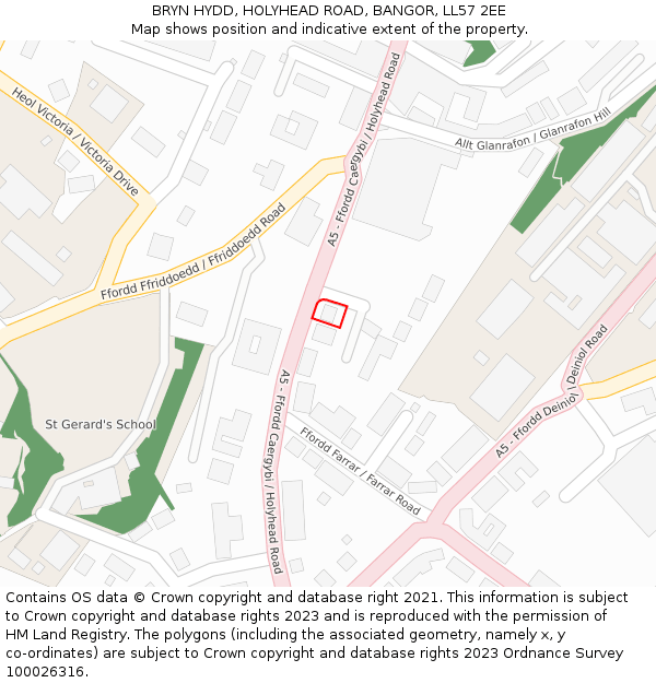 BRYN HYDD, HOLYHEAD ROAD, BANGOR, LL57 2EE: Location map and indicative extent of plot