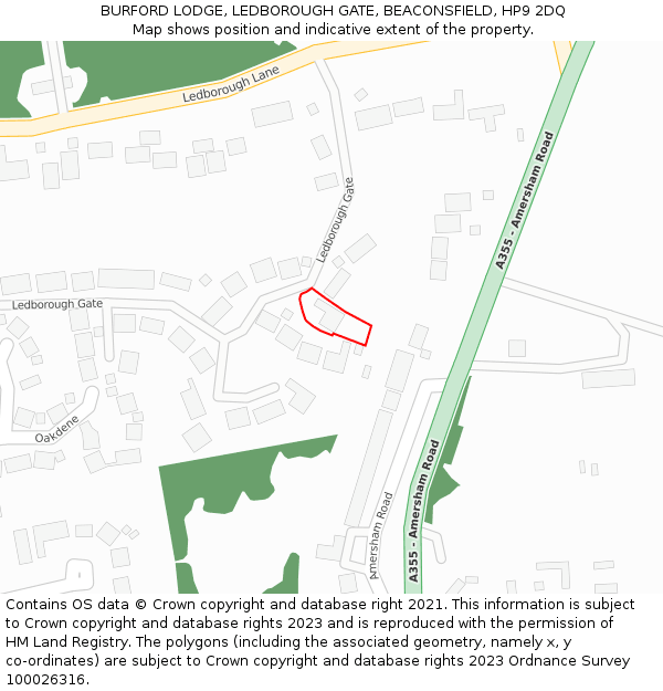 BURFORD LODGE, LEDBOROUGH GATE, BEACONSFIELD, HP9 2DQ: Location map and indicative extent of plot