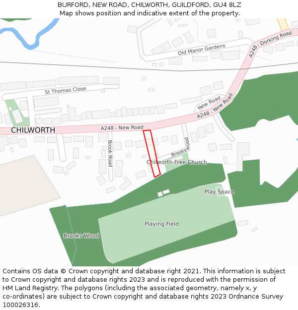 BURFORD, NEW ROAD, CHILWORTH, GUILDFORD, GU4 8LZ: Location map and indicative extent of plot