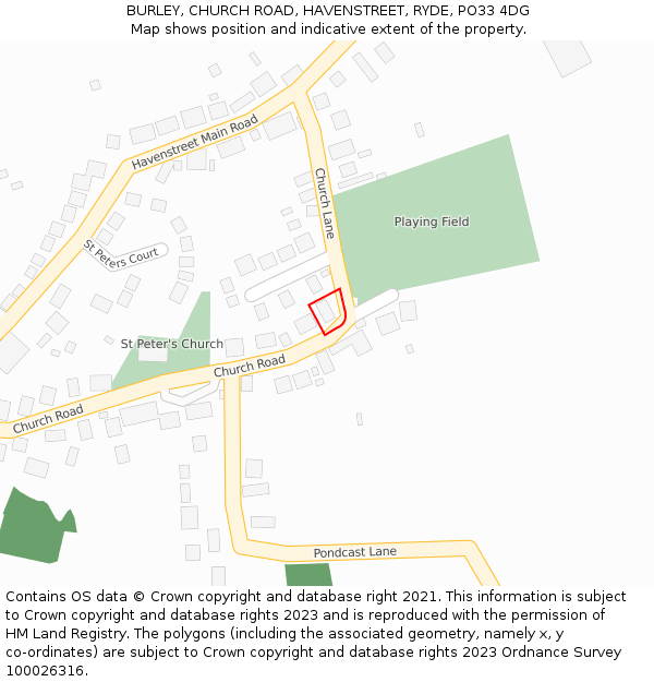 BURLEY, CHURCH ROAD, HAVENSTREET, RYDE, PO33 4DG: Location map and indicative extent of plot