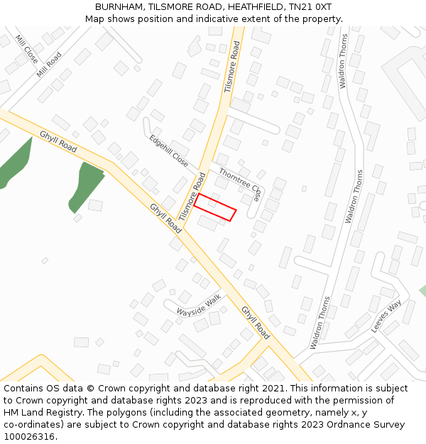 BURNHAM, TILSMORE ROAD, HEATHFIELD, TN21 0XT: Location map and indicative extent of plot