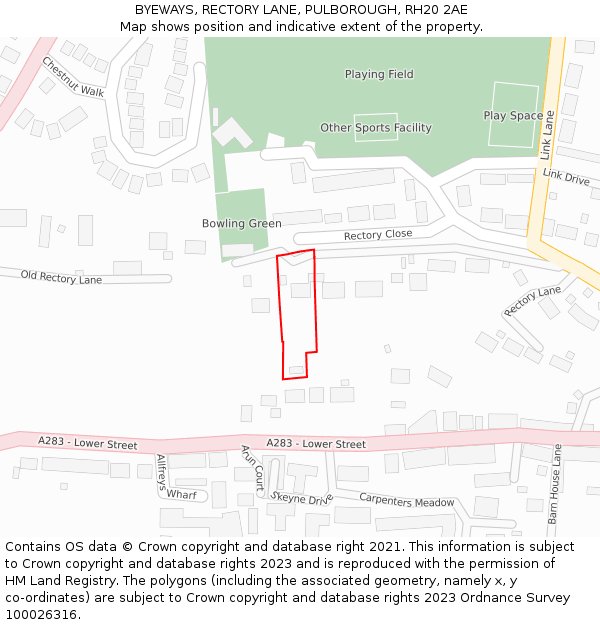 BYEWAYS, RECTORY LANE, PULBOROUGH, RH20 2AE: Location map and indicative extent of plot