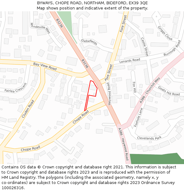 BYWAYS, CHOPE ROAD, NORTHAM, BIDEFORD, EX39 3QE: Location map and indicative extent of plot