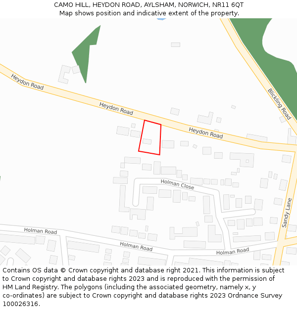 CAMO HILL, HEYDON ROAD, AYLSHAM, NORWICH, NR11 6QT: Location map and indicative extent of plot