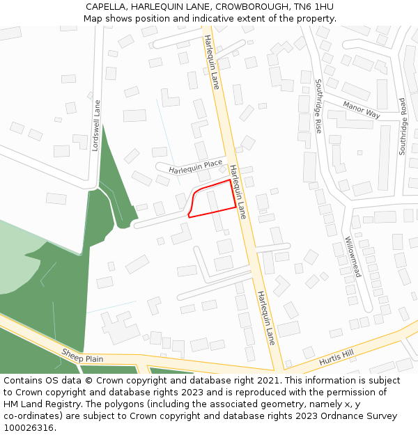 CAPELLA, HARLEQUIN LANE, CROWBOROUGH, TN6 1HU: Location map and indicative extent of plot