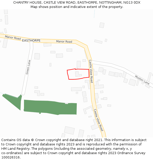 CHANTRY HOUSE, CASTLE VIEW ROAD, EASTHORPE, NOTTINGHAM, NG13 0DX: Location map and indicative extent of plot