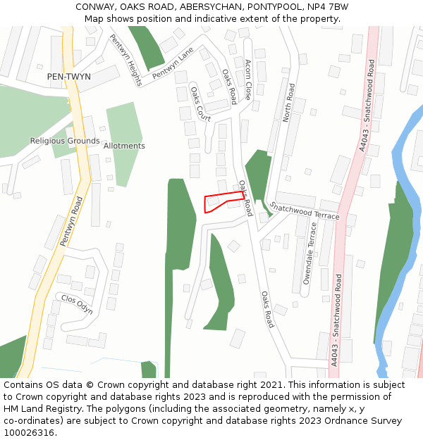 CONWAY, OAKS ROAD, ABERSYCHAN, PONTYPOOL, NP4 7BW: Location map and indicative extent of plot