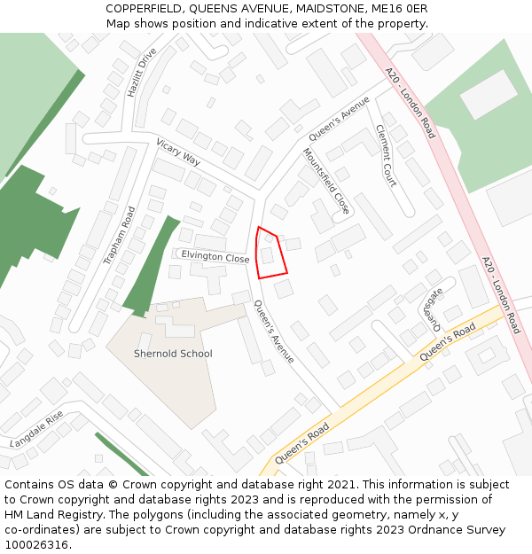 COPPERFIELD, QUEENS AVENUE, MAIDSTONE, ME16 0ER: Location map and indicative extent of plot