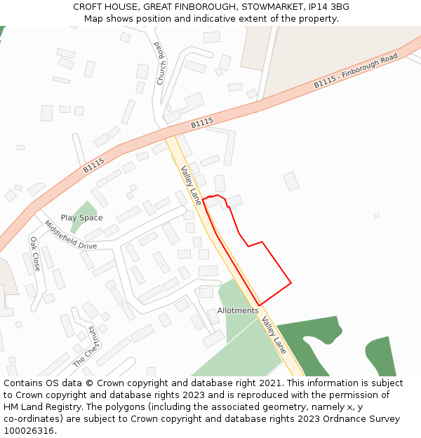 CROFT HOUSE, GREAT FINBOROUGH, STOWMARKET, IP14 3BG: Location map and indicative extent of plot