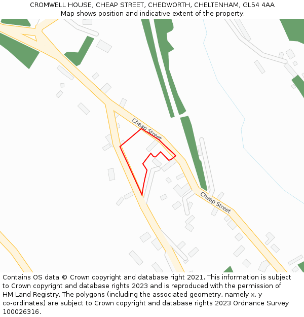 CROMWELL HOUSE, CHEAP STREET, CHEDWORTH, CHELTENHAM, GL54 4AA: Location map and indicative extent of plot