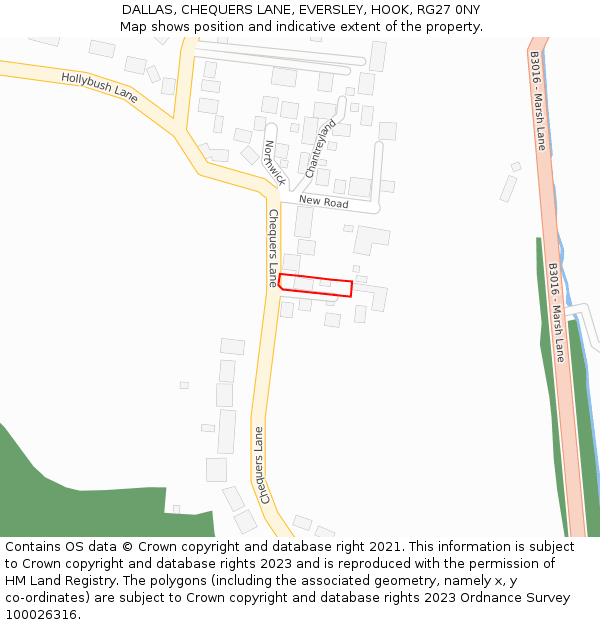 DALLAS, CHEQUERS LANE, EVERSLEY, HOOK, RG27 0NY: Location map and indicative extent of plot