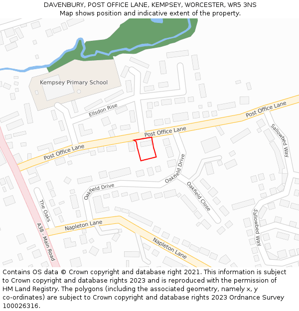 DAVENBURY, POST OFFICE LANE, KEMPSEY, WORCESTER, WR5 3NS: Location map and indicative extent of plot