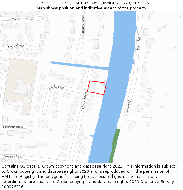 DOANNEE HOUSE, FISHERY ROAD, MAIDENHEAD, SL6 1UN: Location map and indicative extent of plot