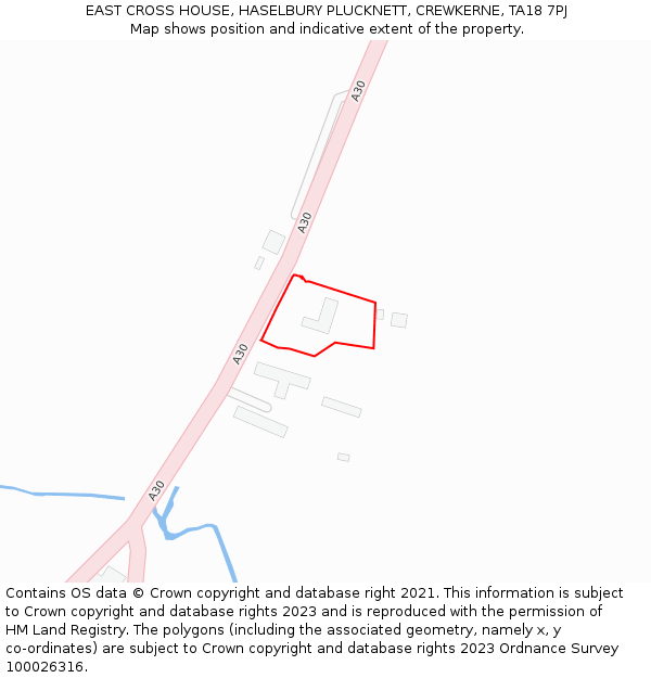 EAST CROSS HOUSE, HASELBURY PLUCKNETT, CREWKERNE, TA18 7PJ: Location map and indicative extent of plot