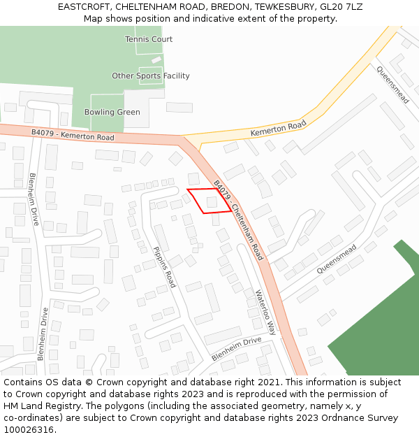 EASTCROFT, CHELTENHAM ROAD, BREDON, TEWKESBURY, GL20 7LZ: Location map and indicative extent of plot