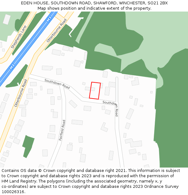 EDEN HOUSE, SOUTHDOWN ROAD, SHAWFORD, WINCHESTER, SO21 2BX: Location map and indicative extent of plot