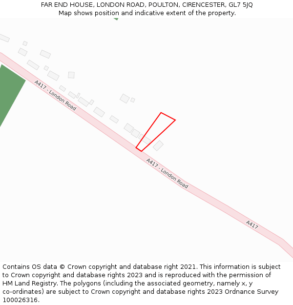 FAR END HOUSE, LONDON ROAD, POULTON, CIRENCESTER, GL7 5JQ: Location map and indicative extent of plot