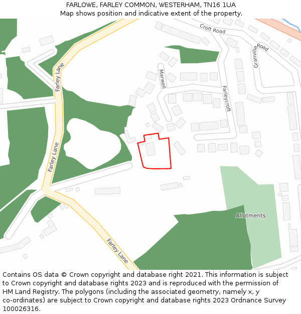 FARLOWE, FARLEY COMMON, WESTERHAM, TN16 1UA: Location map and indicative extent of plot