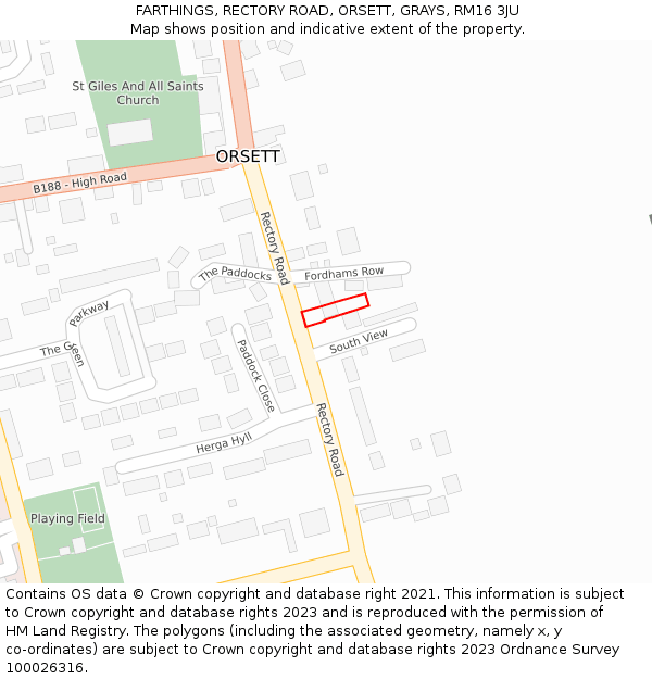 FARTHINGS, RECTORY ROAD, ORSETT, GRAYS, RM16 3JU: Location map and indicative extent of plot