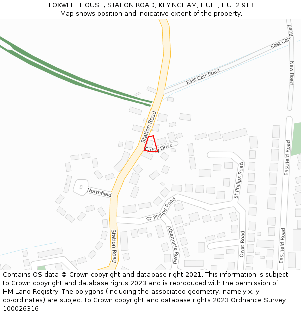 FOXWELL HOUSE, STATION ROAD, KEYINGHAM, HULL, HU12 9TB: Location map and indicative extent of plot