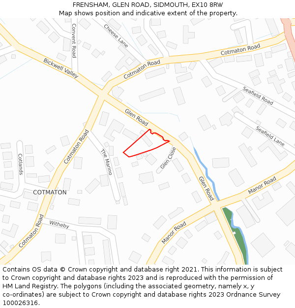 FRENSHAM, GLEN ROAD, SIDMOUTH, EX10 8RW: Location map and indicative extent of plot