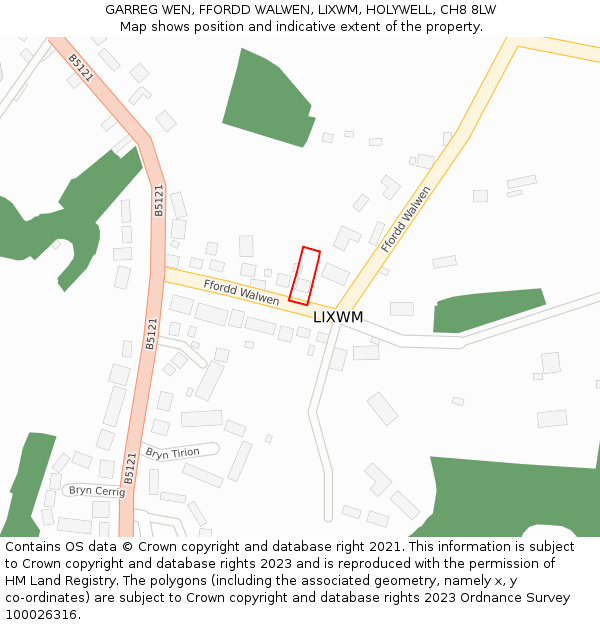 GARREG WEN, FFORDD WALWEN, LIXWM, HOLYWELL, CH8 8LW: Location map and indicative extent of plot