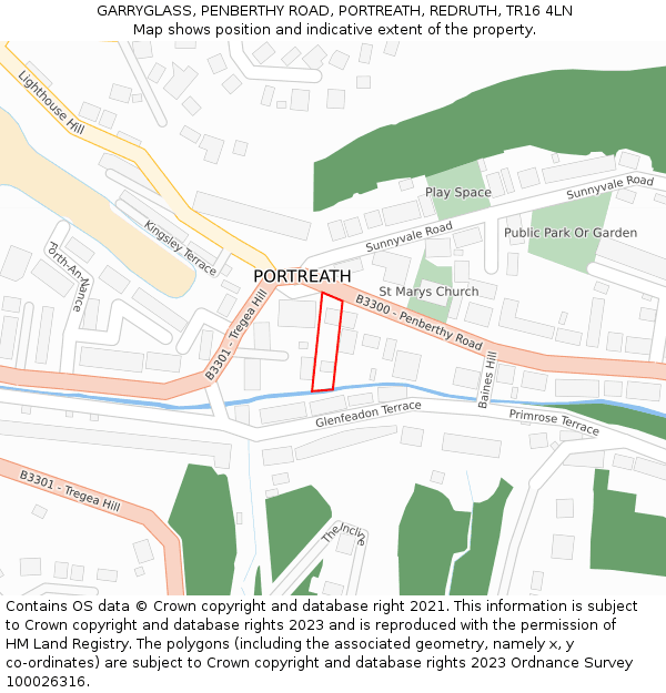 GARRYGLASS, PENBERTHY ROAD, PORTREATH, REDRUTH, TR16 4LN: Location map and indicative extent of plot