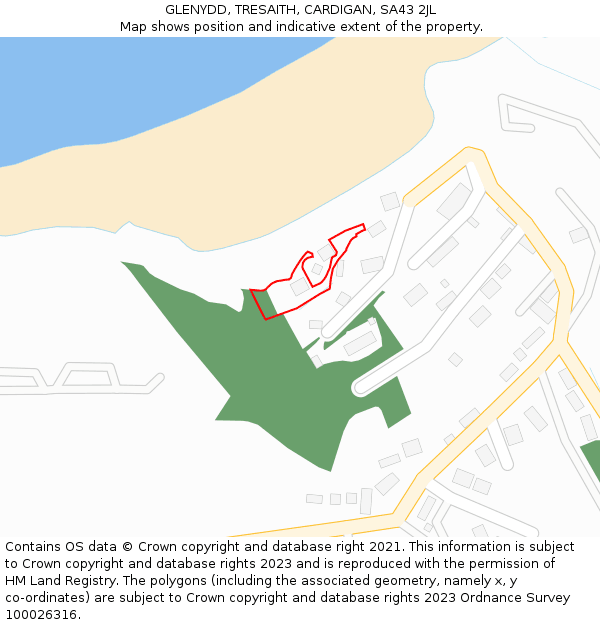 GLENYDD, TRESAITH, CARDIGAN, SA43 2JL: Location map and indicative extent of plot