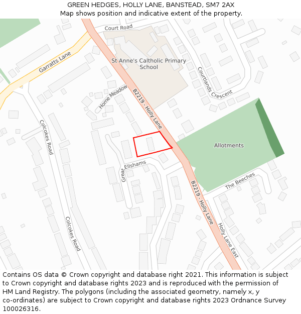 GREEN HEDGES, HOLLY LANE, BANSTEAD, SM7 2AX: Location map and indicative extent of plot