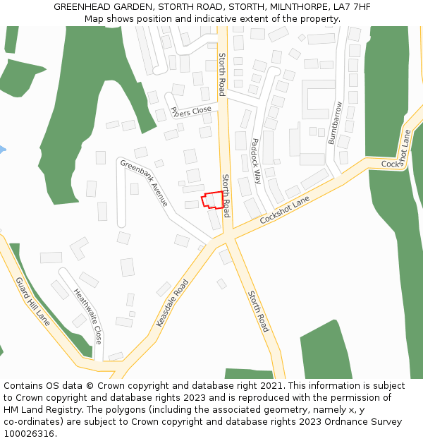 GREENHEAD GARDEN, STORTH ROAD, STORTH, MILNTHORPE, LA7 7HF: Location map and indicative extent of plot