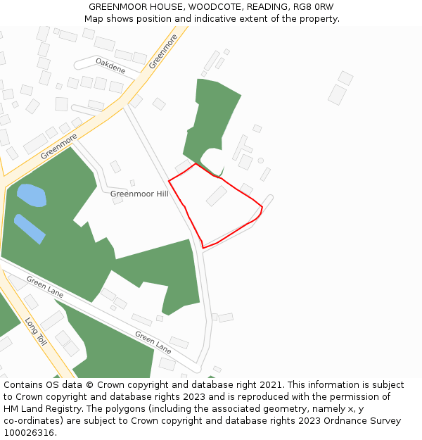 GREENMOOR HOUSE, WOODCOTE, READING, RG8 0RW: Location map and indicative extent of plot