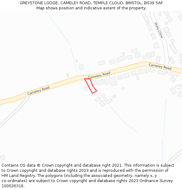 GREYSTONE LODGE, CAMELEY ROAD, TEMPLE CLOUD, BRISTOL, BS39 5AF: Location map and indicative extent of plot