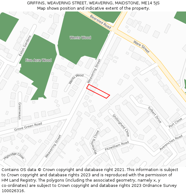 GRIFFINS, WEAVERING STREET, WEAVERING, MAIDSTONE, ME14 5JS: Location map and indicative extent of plot