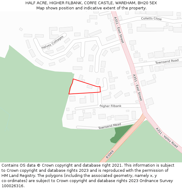 HALF ACRE, HIGHER FILBANK, CORFE CASTLE, WAREHAM, BH20 5EX: Location map and indicative extent of plot