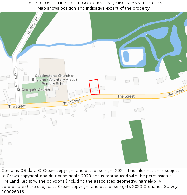 HALLS CLOSE, THE STREET, GOODERSTONE, KING'S LYNN, PE33 9BS: Location map and indicative extent of plot