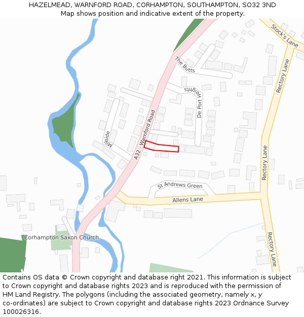 HAZELMEAD, WARNFORD ROAD, CORHAMPTON, SOUTHAMPTON, SO32 3ND: Location map and indicative extent of plot