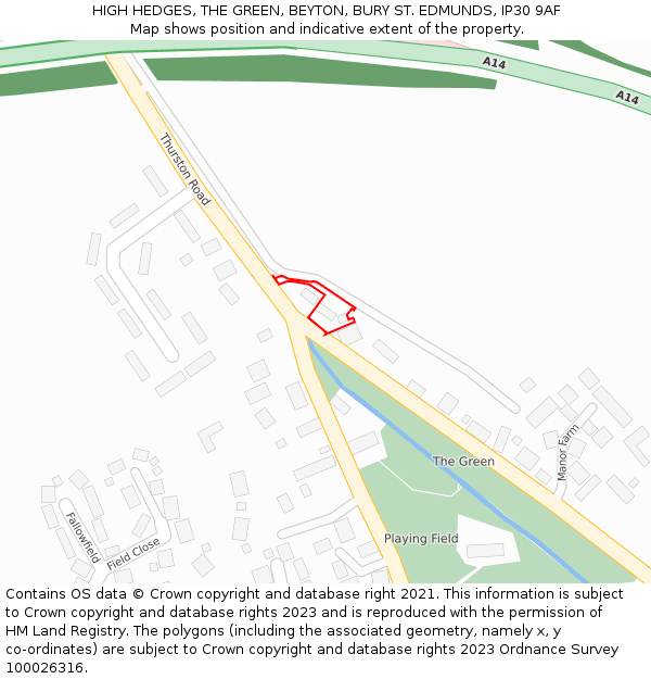 HIGH HEDGES, THE GREEN, BEYTON, BURY ST. EDMUNDS, IP30 9AF: Location map and indicative extent of plot