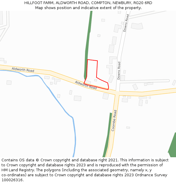 HILLFOOT FARM, ALDWORTH ROAD, COMPTON, NEWBURY, RG20 6RD: Location map and indicative extent of plot