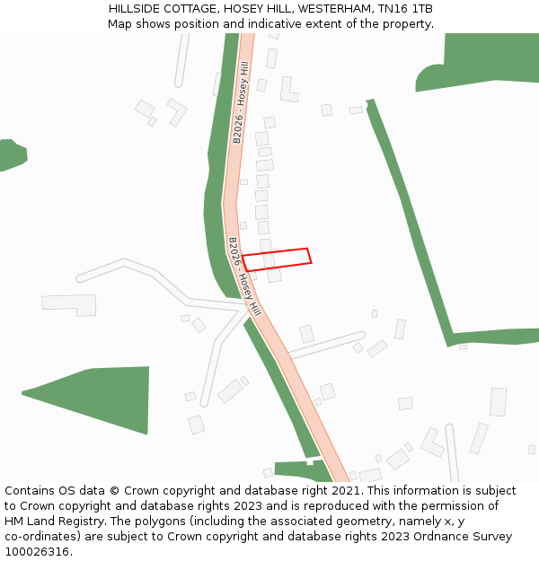 HILLSIDE COTTAGE, HOSEY HILL, WESTERHAM, TN16 1TB: Location map and indicative extent of plot