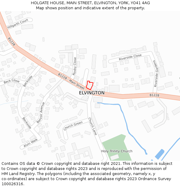 HOLGATE HOUSE, MAIN STREET, ELVINGTON, YORK, YO41 4AG: Location map and indicative extent of plot