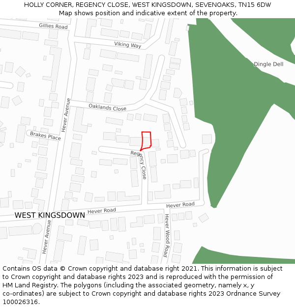 HOLLY CORNER, REGENCY CLOSE, WEST KINGSDOWN, SEVENOAKS, TN15 6DW: Location map and indicative extent of plot