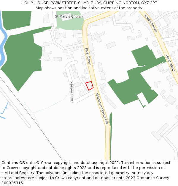 HOLLY HOUSE, PARK STREET, CHARLBURY, CHIPPING NORTON, OX7 3PT: Location map and indicative extent of plot