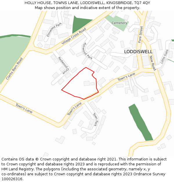 HOLLY HOUSE, TOWNS LANE, LODDISWELL, KINGSBRIDGE, TQ7 4QY: Location map and indicative extent of plot