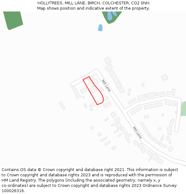 HOLLYTREES, MILL LANE, BIRCH, COLCHESTER, CO2 0NH: Location map and indicative extent of plot