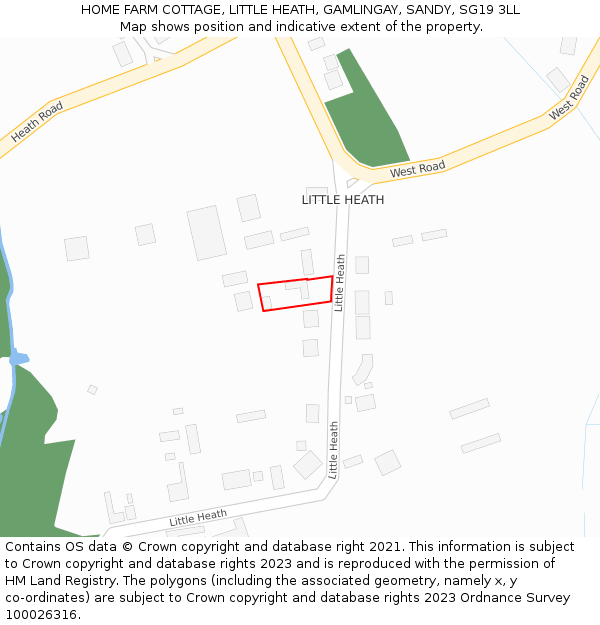 HOME FARM COTTAGE, LITTLE HEATH, GAMLINGAY, SANDY, SG19 3LL: Location map and indicative extent of plot