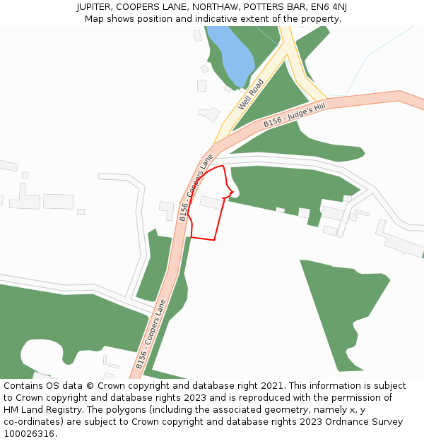 JUPITER, COOPERS LANE, NORTHAW, POTTERS BAR, EN6 4NJ: Location map and indicative extent of plot