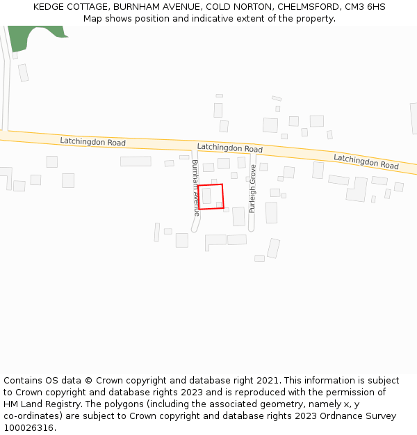 KEDGE COTTAGE, BURNHAM AVENUE, COLD NORTON, CHELMSFORD, CM3 6HS: Location map and indicative extent of plot